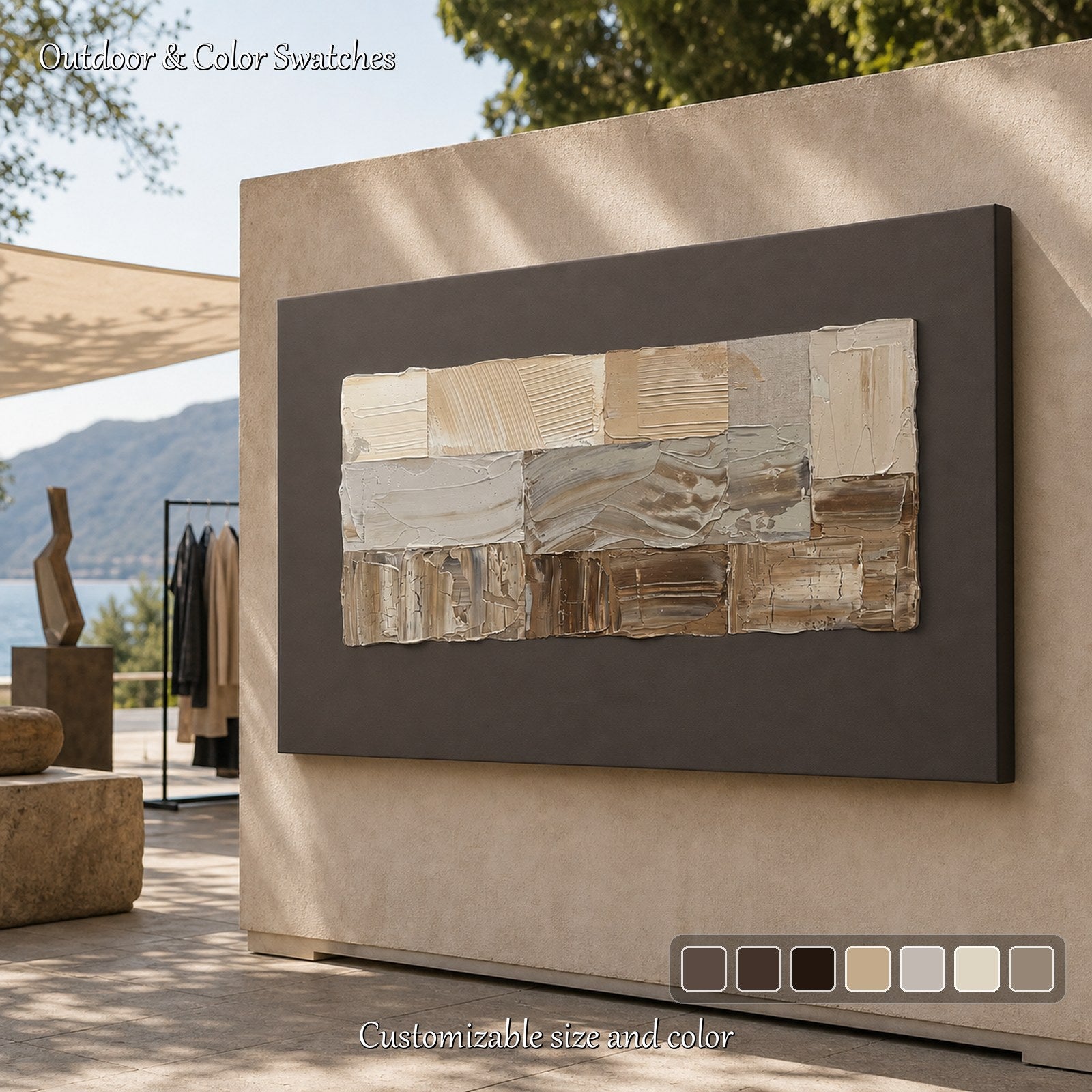 Large Textured Abstract Painting With Earthy Tones For Modern Home Decor