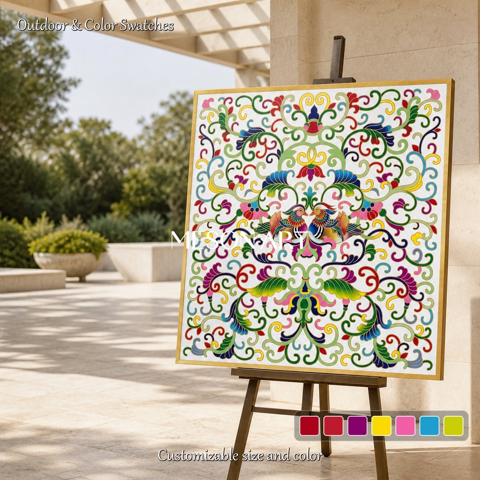 Green And Gold Islamic Art Inspired By Ottoman Floral Square Wall Decor By Mesonart