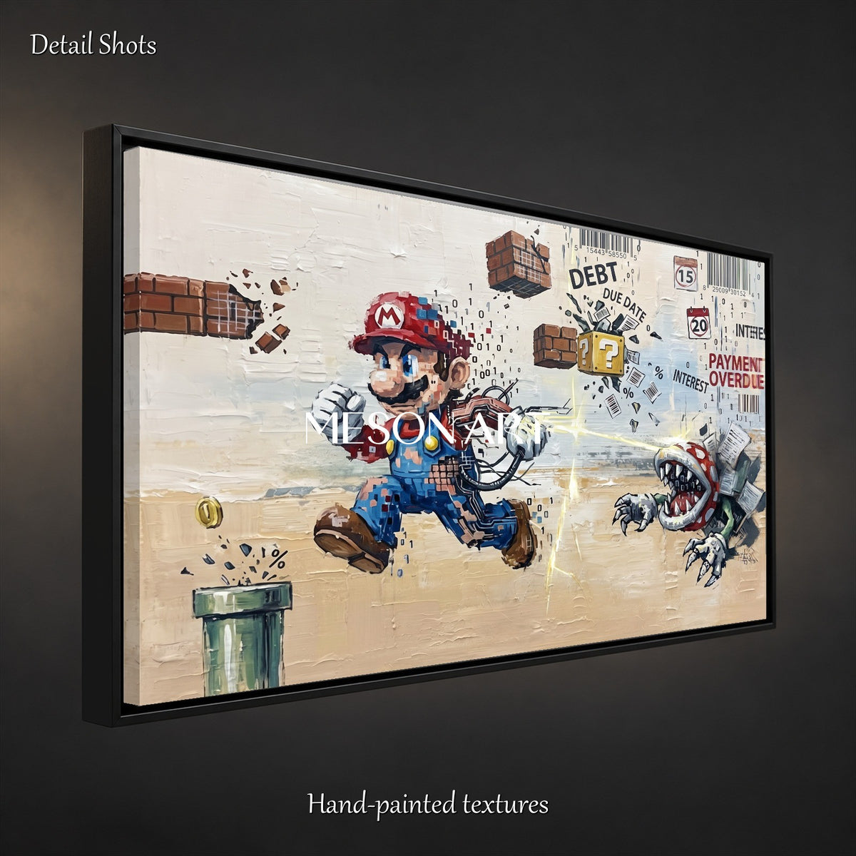 Red And Blue Surrealist Painting Cyber Mario Video Game Art Rectangular Wall Decor For Living Room By Mesonart