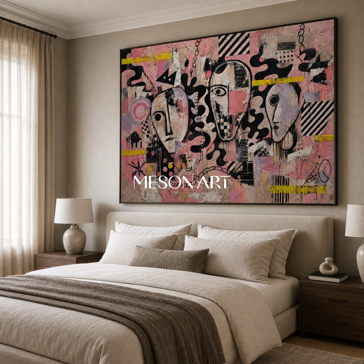 Urban Expressionist Portrait Art With Graffiti Influence For Modern Living Room Decor