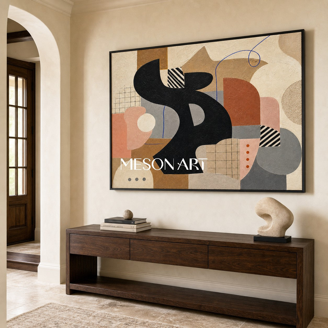 Mid-Century Modern Abstract Art With Organic Shapes For Living Room Decor
