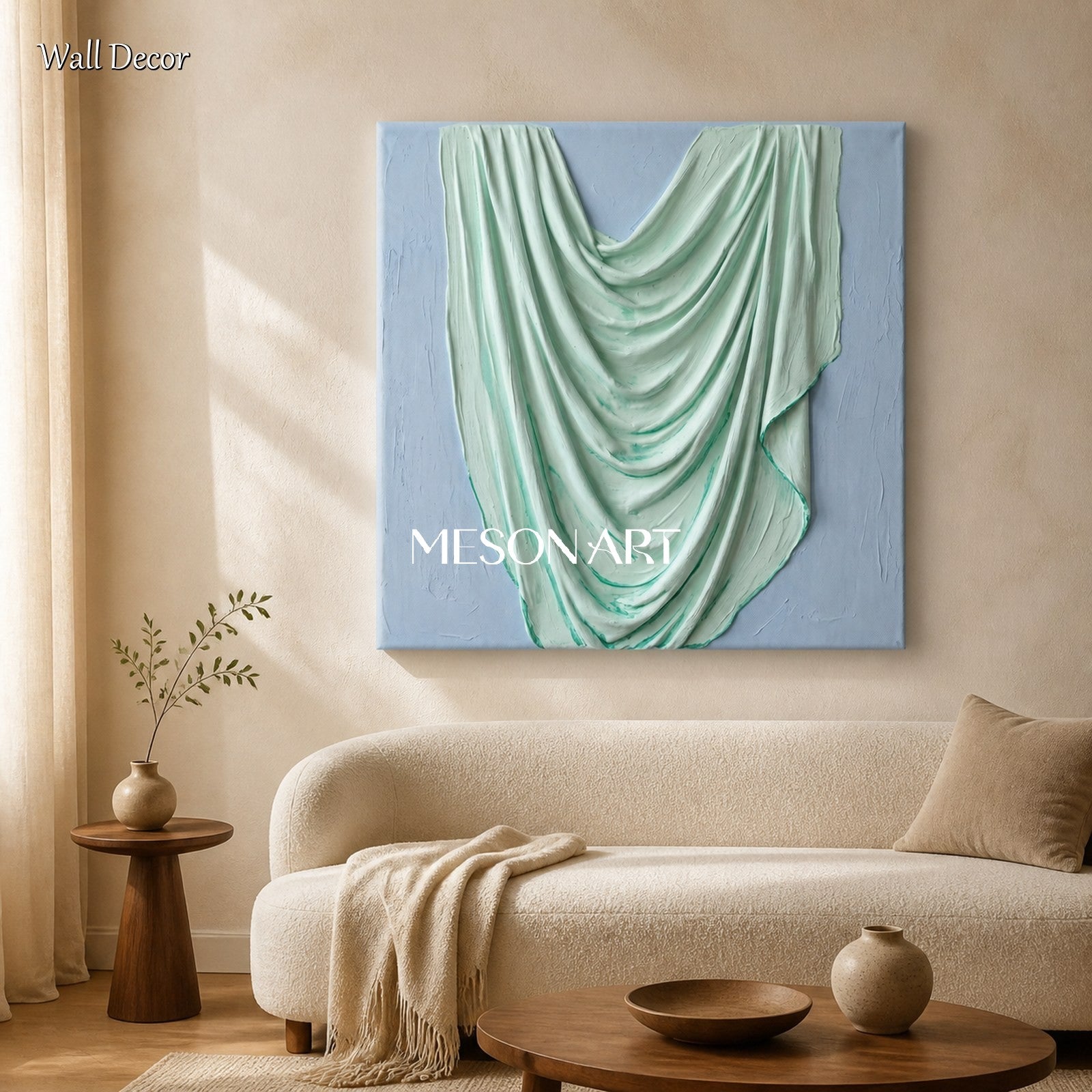 Green And Blue Minimalist Sculptural Textured Wall Art Square Original Artist By Mesonart