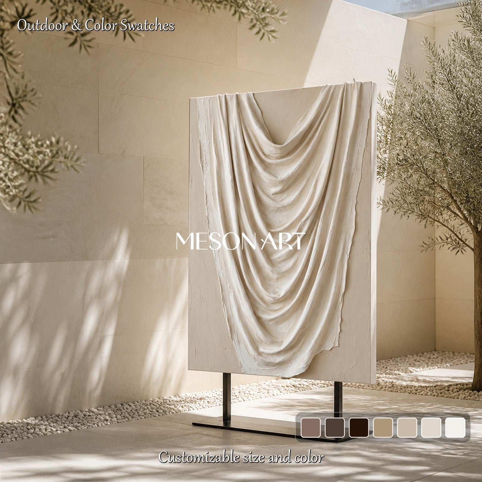 Beige And White Minimalist Art Rectangular Wall Decor With 3D Textured Relief By Mesonart