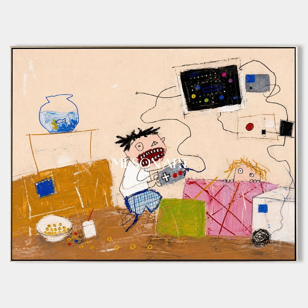 Vibrant Pop Art Graffiti Painting With Cartoon Characters For Modern Living Room Decor