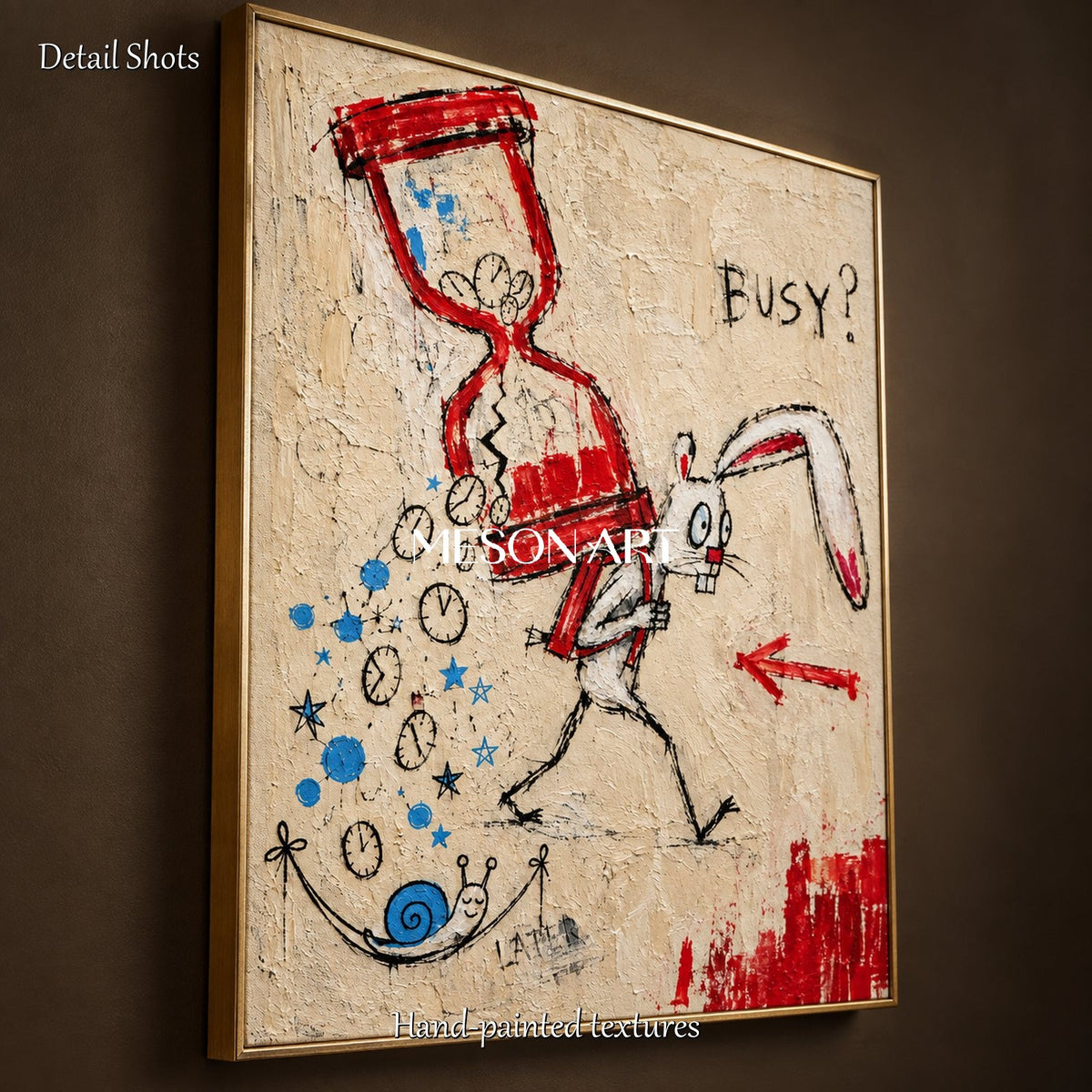 Red And Blue Abstract Graffiti Painting Hand Painted Urban Wall Art Rectangular Canvas By Mesonart