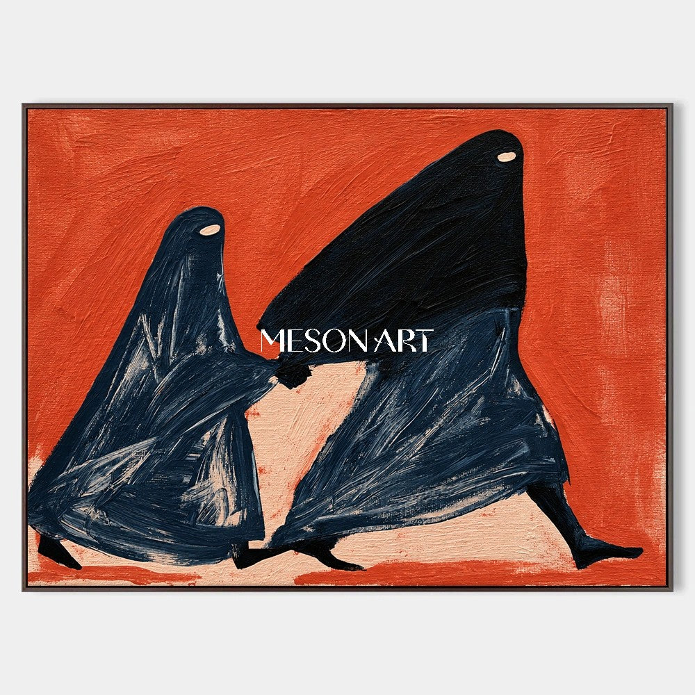 Red And Black Expressionist Figurative Art Rectangular Wall Decor Original Artist Hand Painted By Mesonart