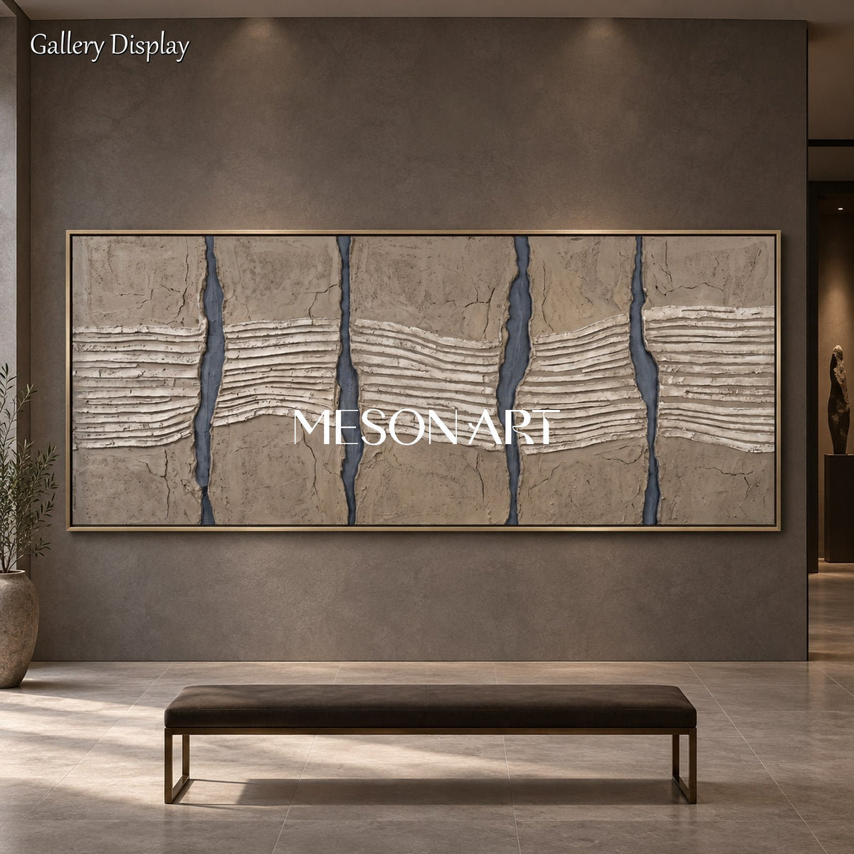 Brown And Gray Textured Painting Panoramic Large Abstract Wall Art For Living Room Original Artist By Mesonart