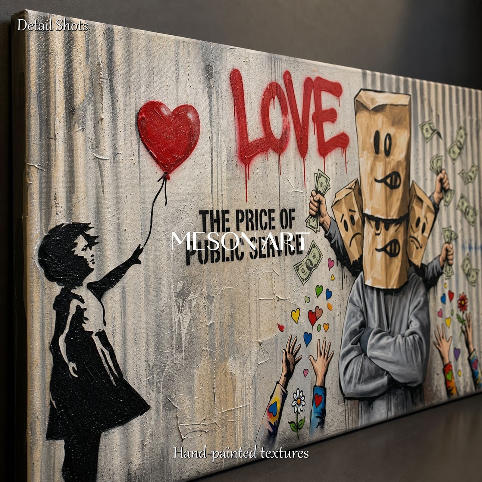 Black And Red Graffiti Painting Large Banksy Style Original Artist Hand Painted Panoramic Wall Art For Living Room By Mesonart