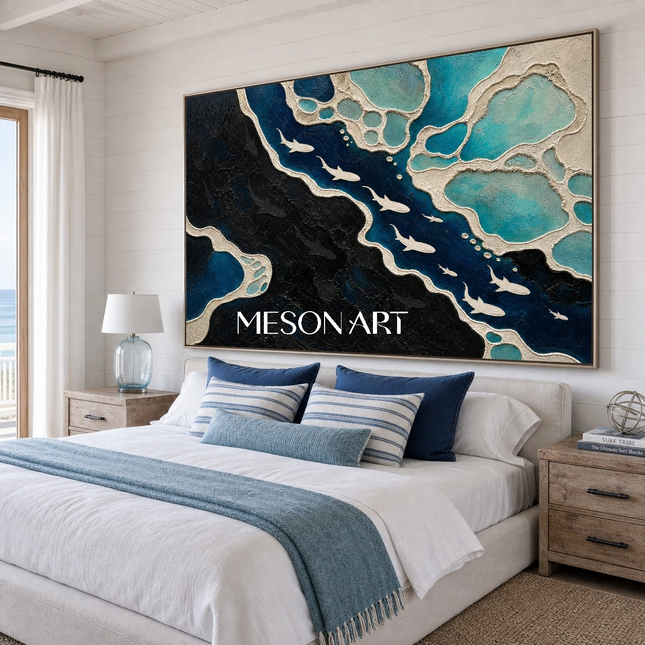 Deep Ocean Shark Migration Abstract Art For Modern Living Room Decor