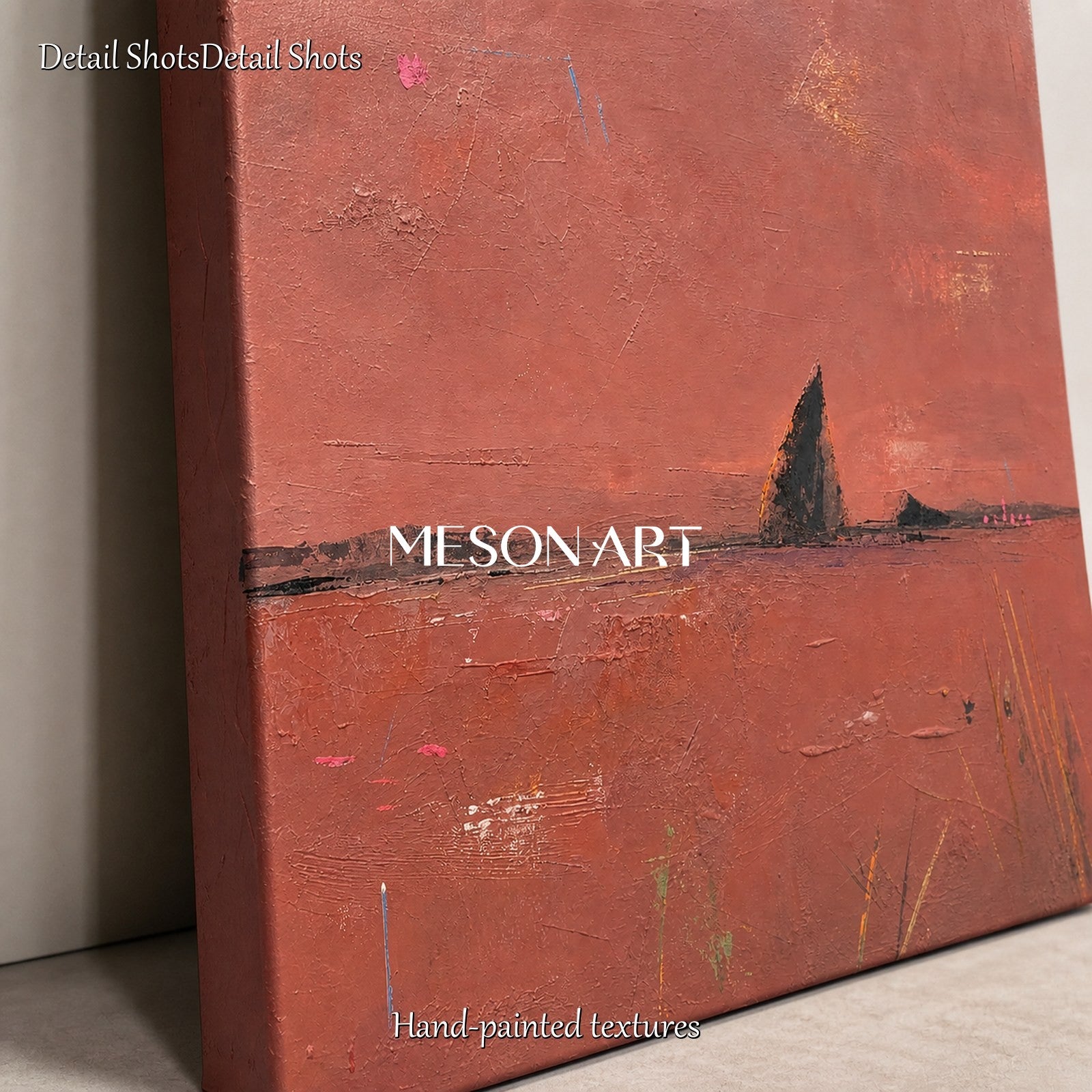 Pink Abstract Landscape Painting Minimalist Wall Art For Modern Living Room Decor