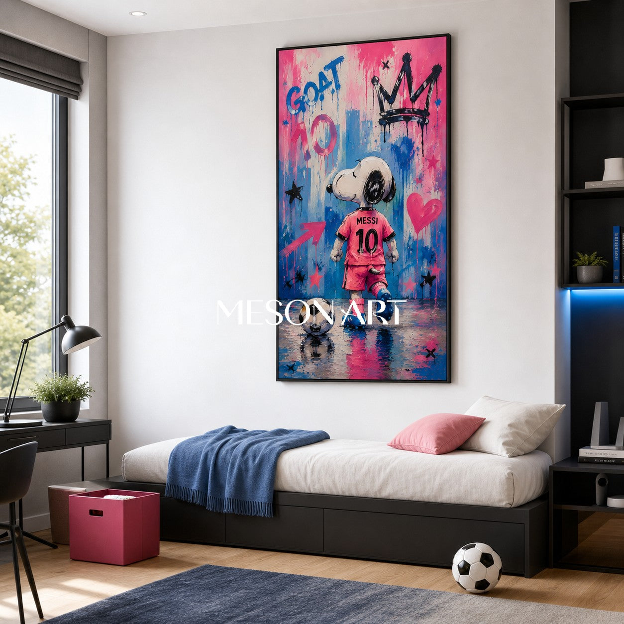 Crowned Champion Pop Art Painting With Pink Jersey And Graffiti Style For Kids Room