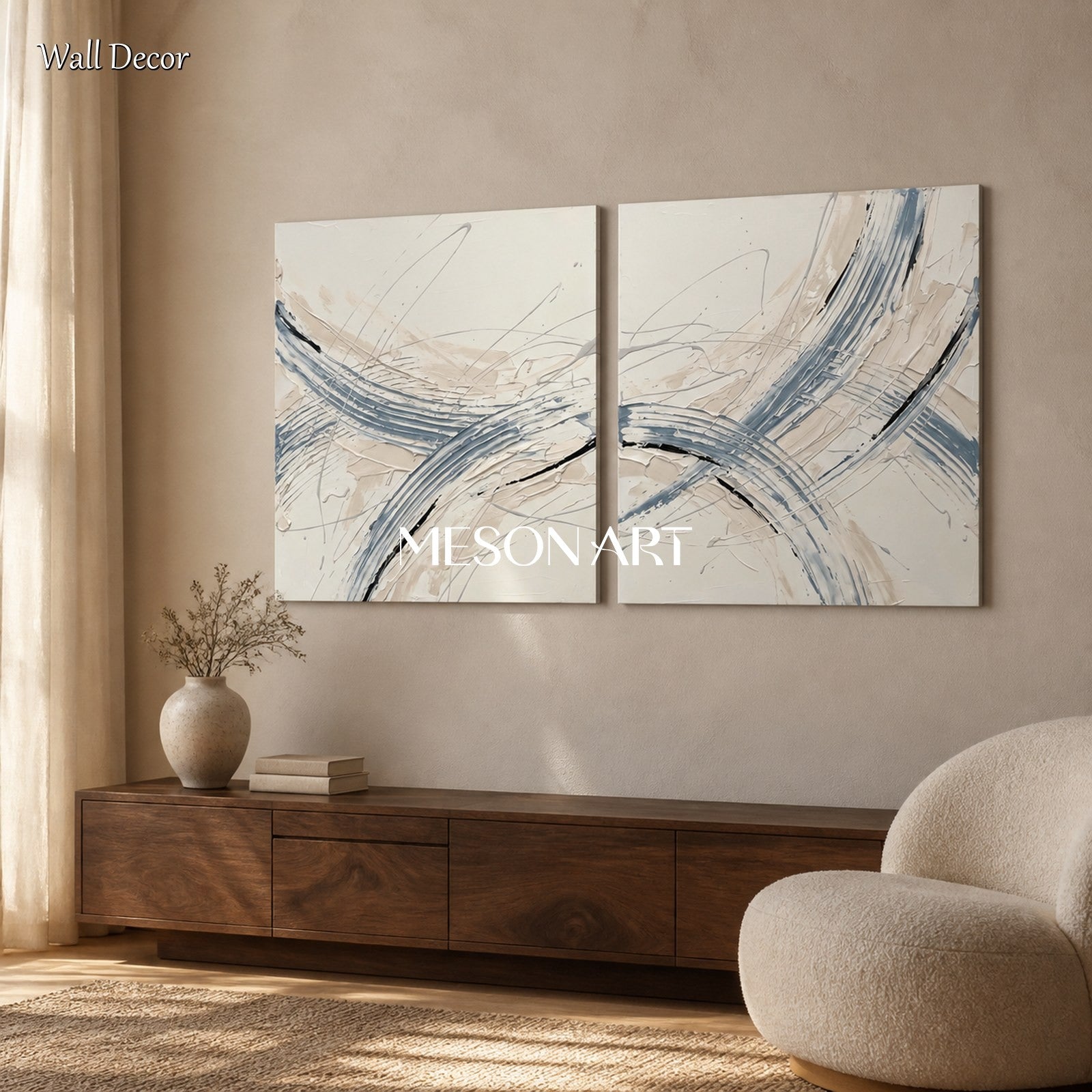 White And Blue Abstract Expressionism Painting Inspired By Jackson Pollock Action Art Square Wall Decor For Living Room By Mesonart
