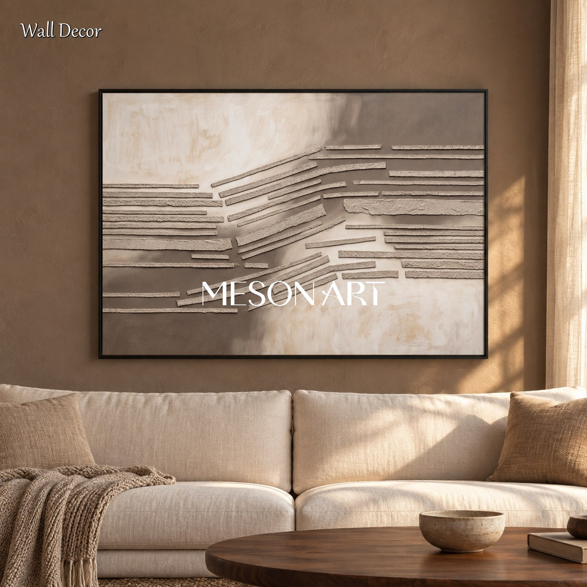 Beige And Brown Wabi-Sabi Abstract Art Rectangular Painting Original Artist By Mesonart