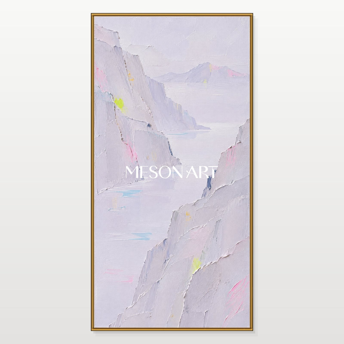 White And Gray Abstract Landscape Painting Panoramic Wall Art Modern Minimalist Palette Knife By Mesonart