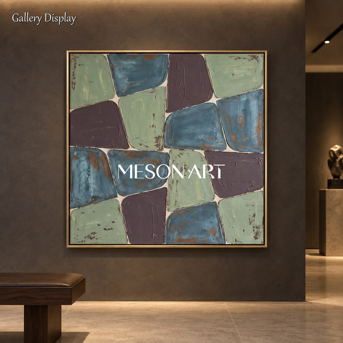Blue And Green Minimalist Square Wall Art Original Artist Painting For Living Room By Mesonart