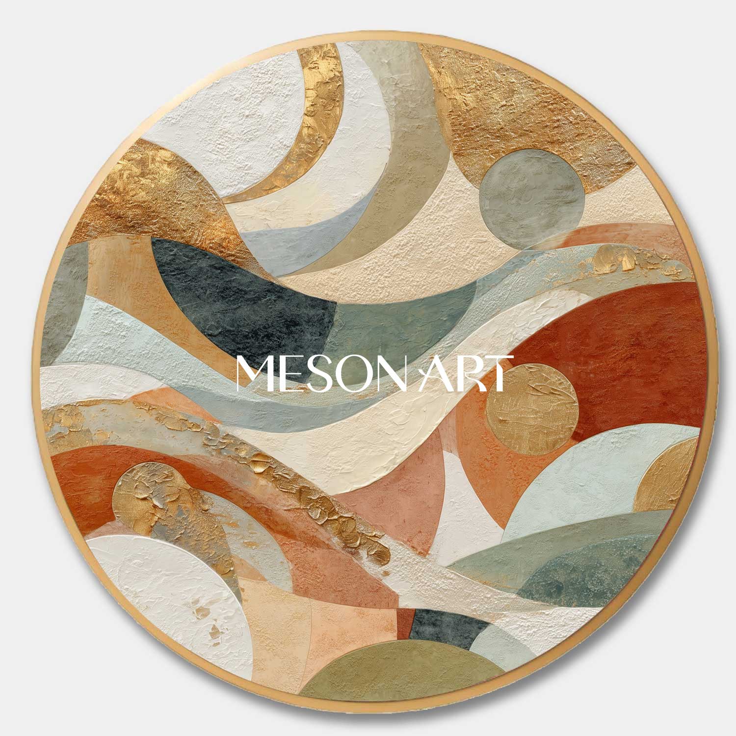 Bauhaus Geometric Abstraction – Textured Round Canvas in Earthy Tones