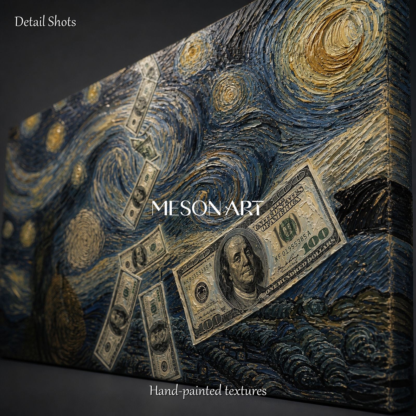 Blue And Gold Surrealist Art Van Gogh Style Panoramic Wall Decor For Living Room By Mesonart