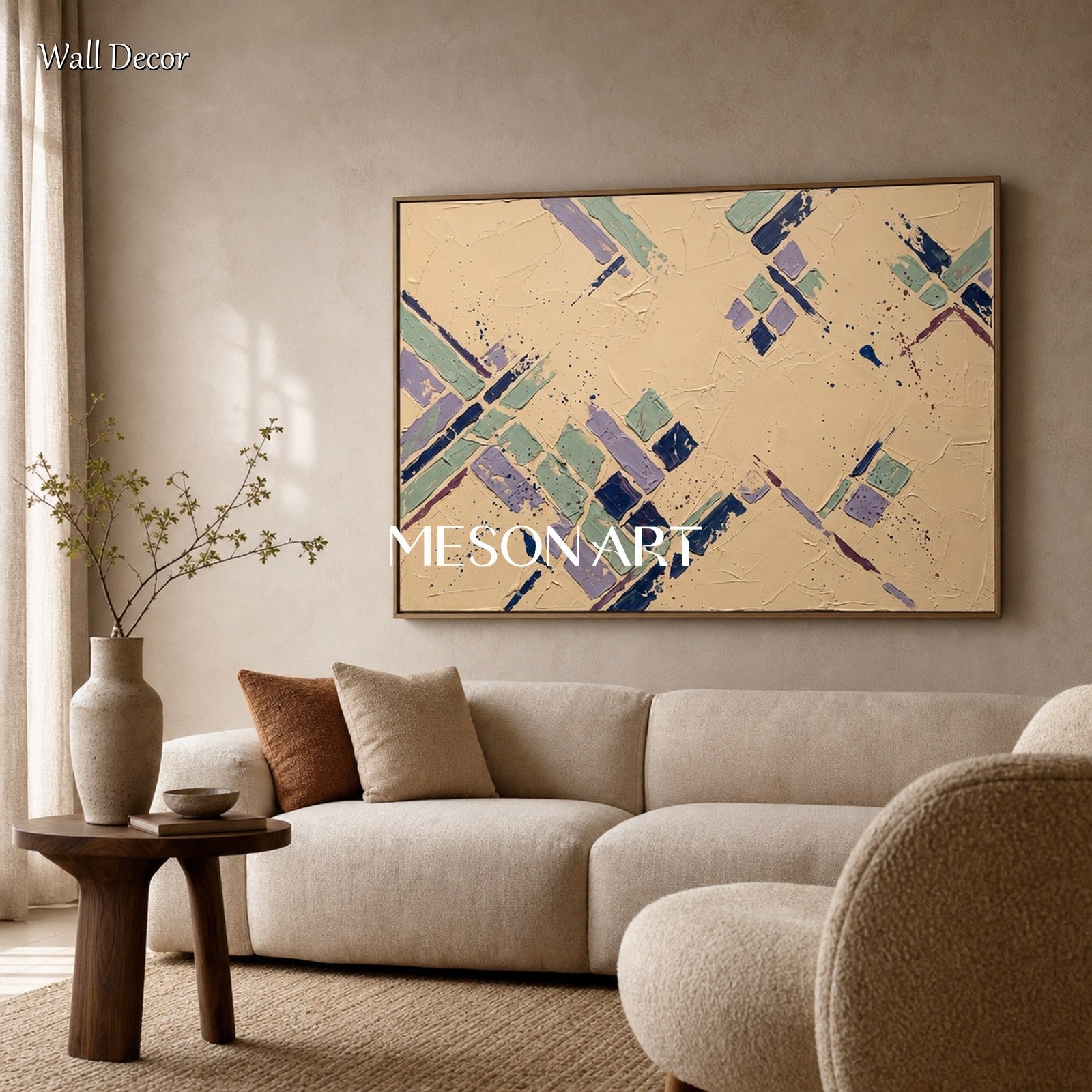Minimalist Geometric Abstract Art With Textured Relief For Living Room And Home Office Decor