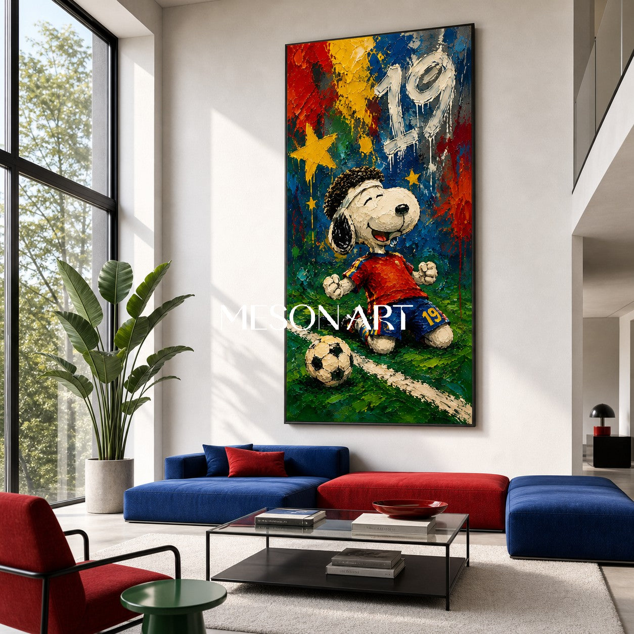 Snoopy Football Graffiti Art Print With Bold Colors And Palette Knife Texture For Kids Room Decor