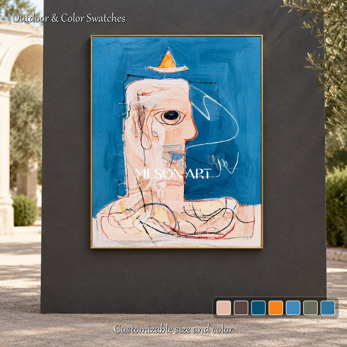 Blue And White Cartoon Graffiti Art Rectangular Wall Decor For Living Room By Mesonart