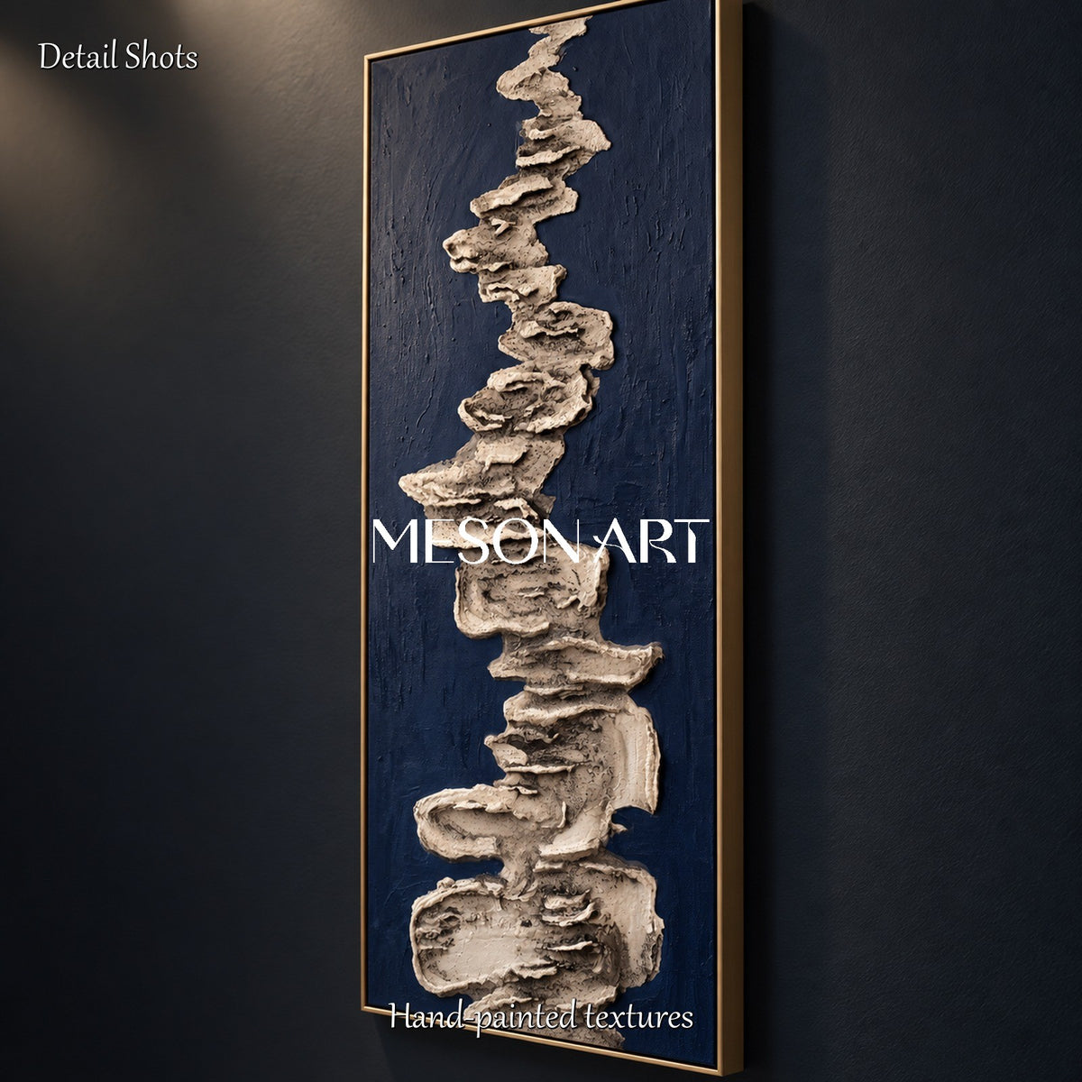 Navy Blue And Gray Abstract Textured Art Panoramic Wall Decor For Living Room By Mesonart