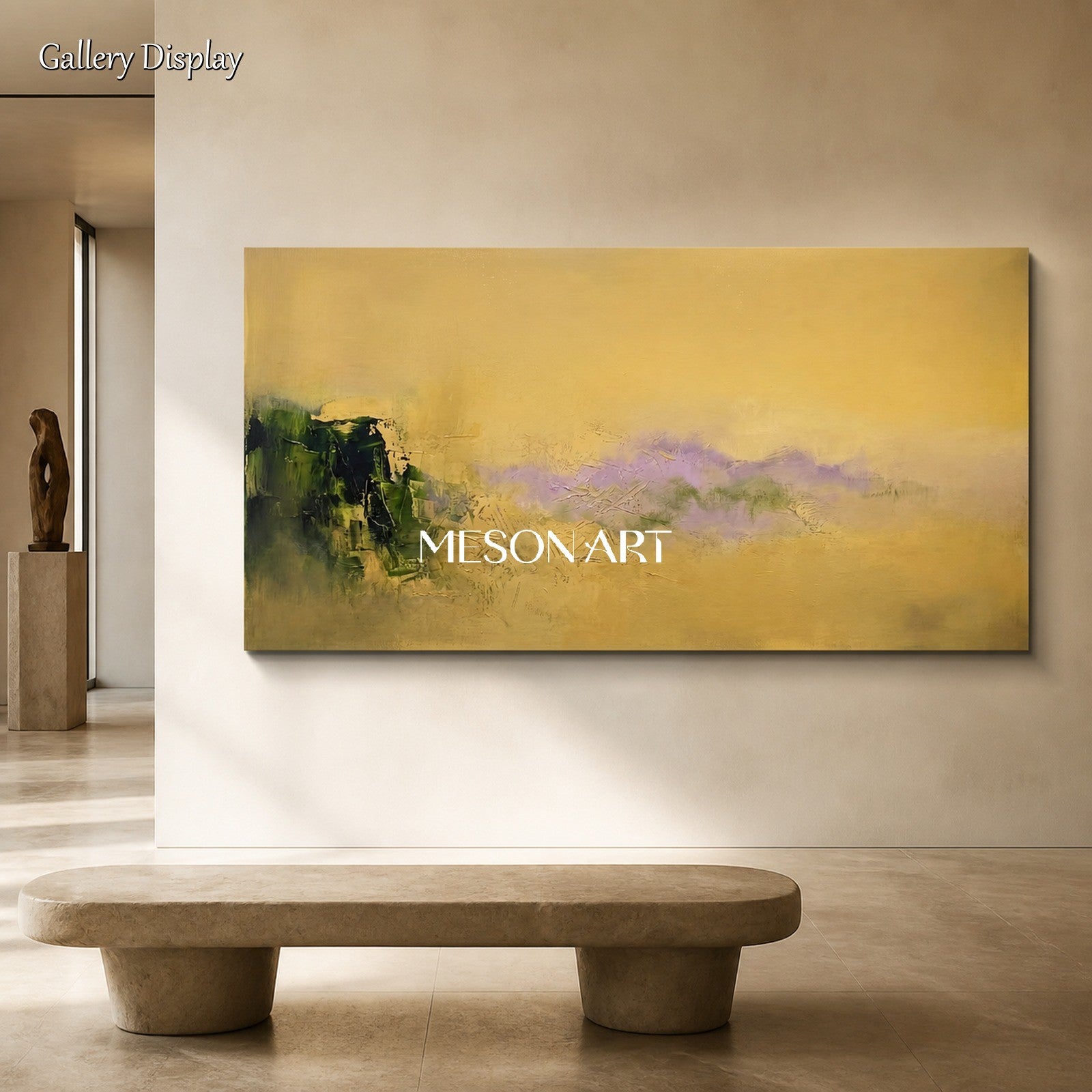 Gold And Green Abstract Landscape Painting Modern Contemporary Art By Original Artist For Living Room Wall Decor Panoramic By Mesonart