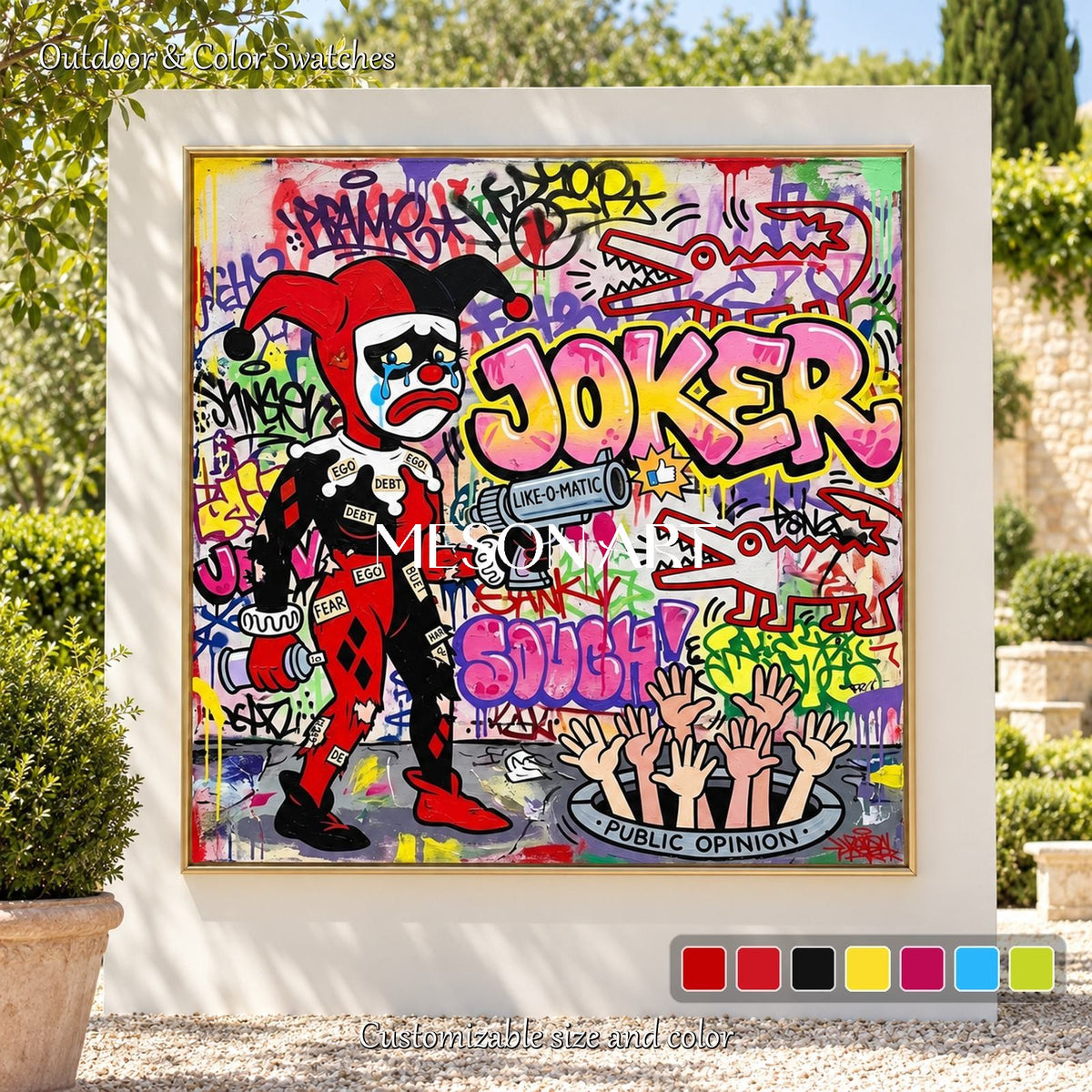 Red And Black Graffiti Art Joker Painting Square Canvas Wall Decor For Living Room Original Artist Hand Painted By Mesonart