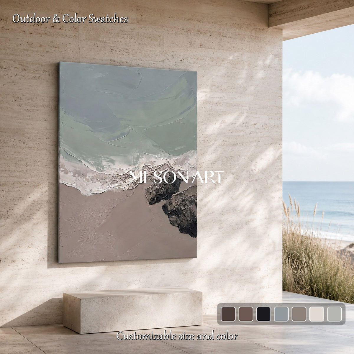 Gray And Brown Neutral Landscape Painting Rectangular Wall Art Original Artist Hand Painted By Mesonart