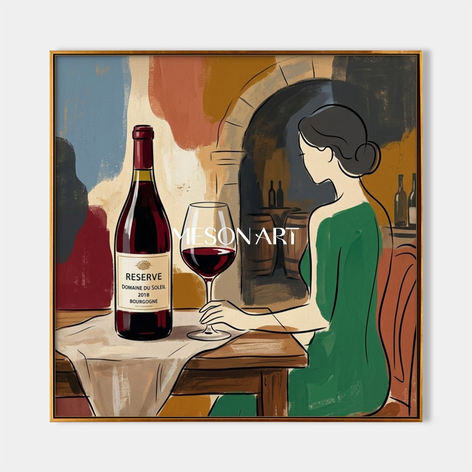 Red And Green Contemporary Painting Wine Tasting Art Square Wall Decor For Dining Room By Mesonart
