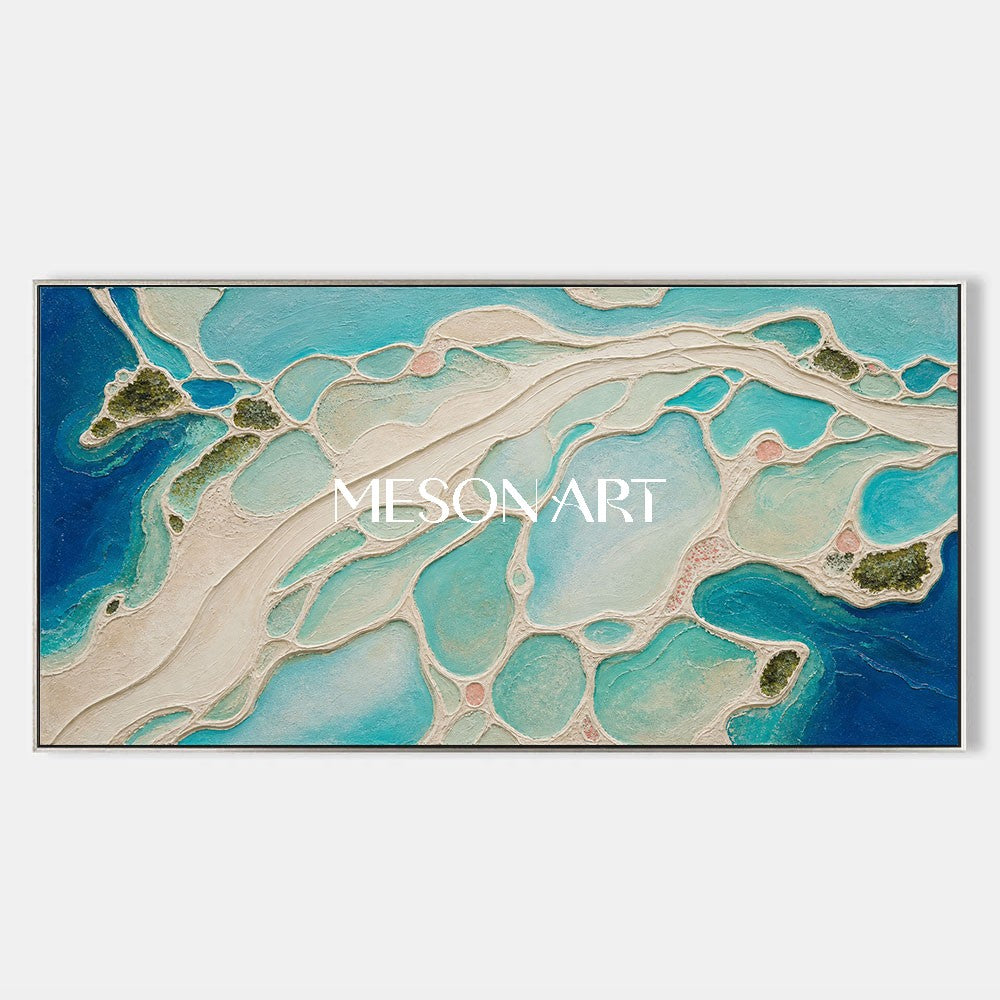 Abstract Coastal Lagoon Art With Fluid Textures For Modern Living Room Decor