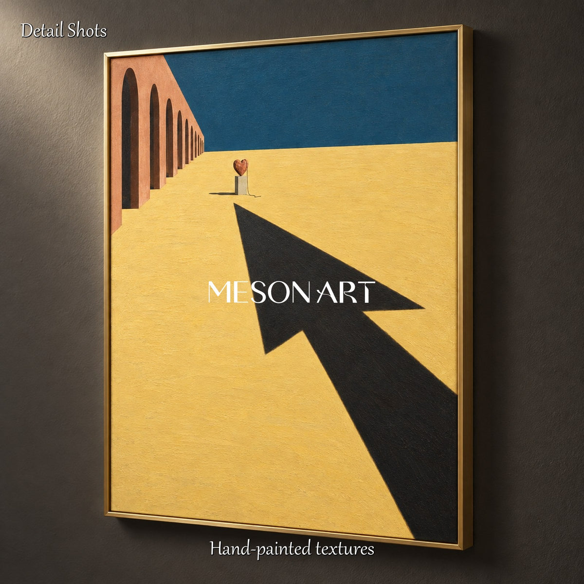 Beige And Blue Surrealist Shadow Painting Rectangular Wall Art Original Artist Hand Painted For Living Room By Mesonart