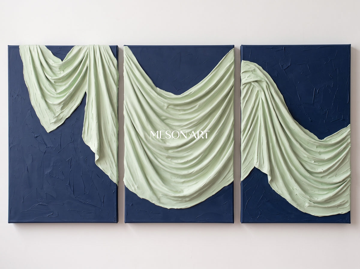 Blue And White 3D Textured Wall Art Rectangular Sculptural Canvas Modern Organic By Mesonart
