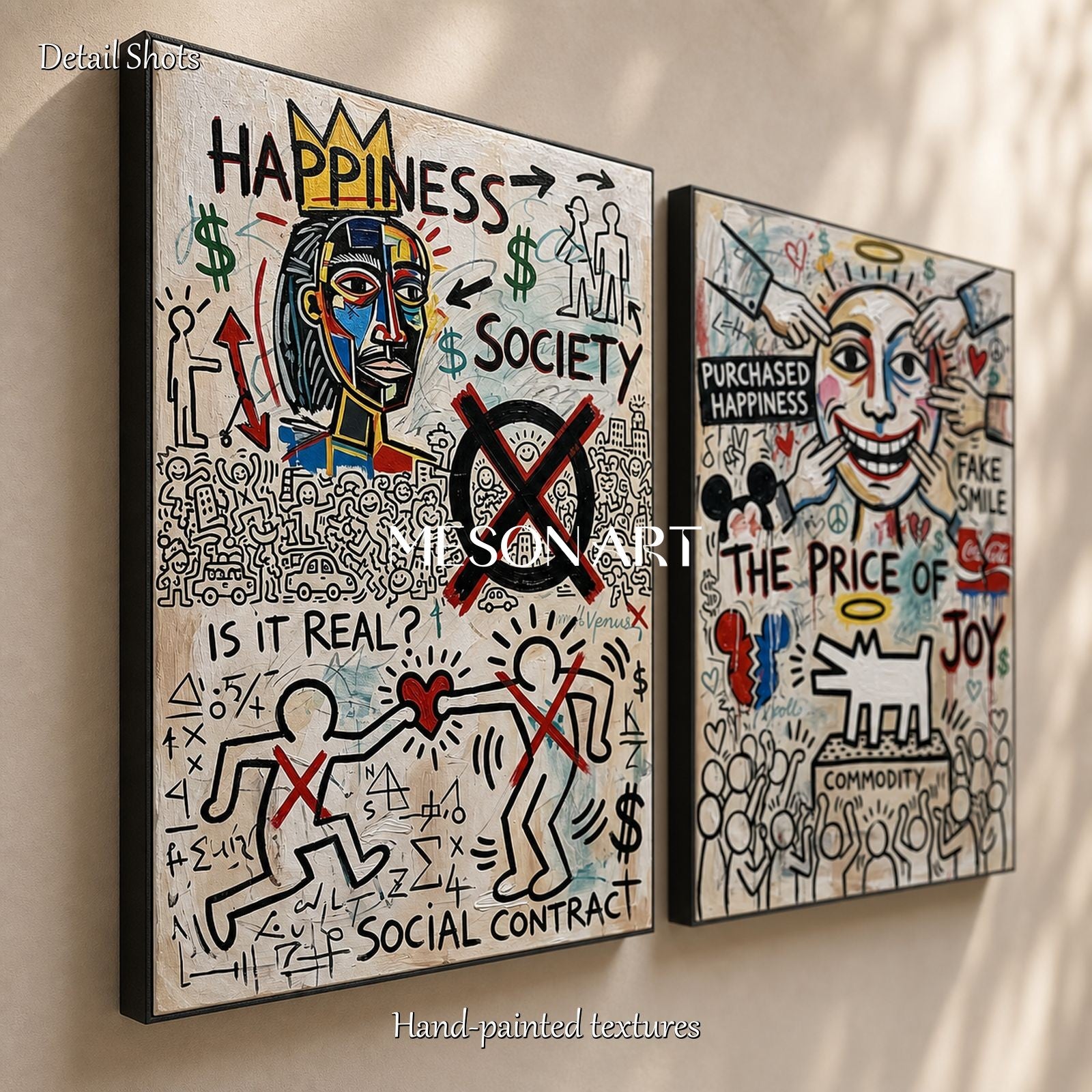 Bold Abstract Graffiti Art Print With Social Commentary For Modern Living Room Decor
