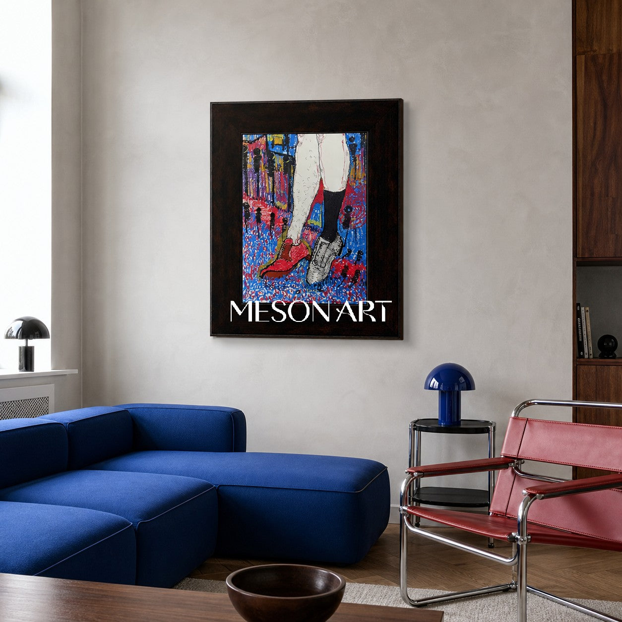 Red And Blue Contemporary Painting Original Artist Portrait Rectangular Wall Art For Living Room By Mesonart