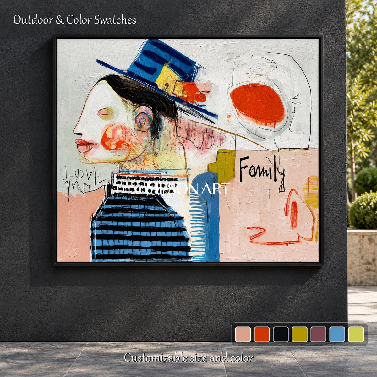 Black And Blue Neo Expressionist Figurative Art Rectangular Canvas Wall Decor For Living Room By Mesonart