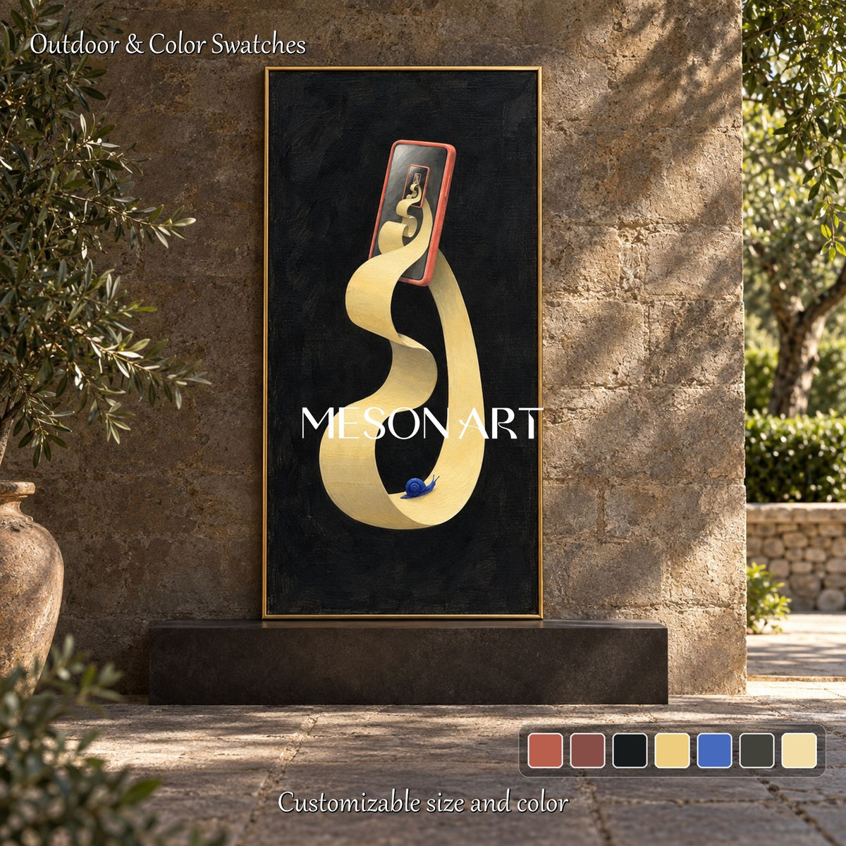 Black And Gold Painting Surrealist Large Mirror Panoramic Wall Art For Living Room By Mesonart