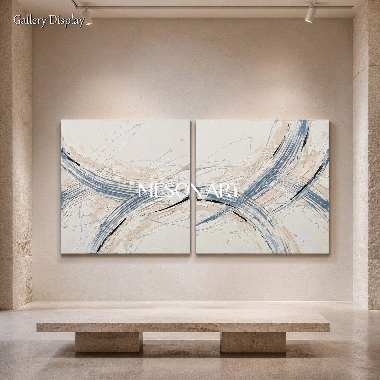 White And Blue Abstract Expressionism Painting Inspired By Jackson Pollock Action Art Square Wall Decor For Living Room By Mesonart