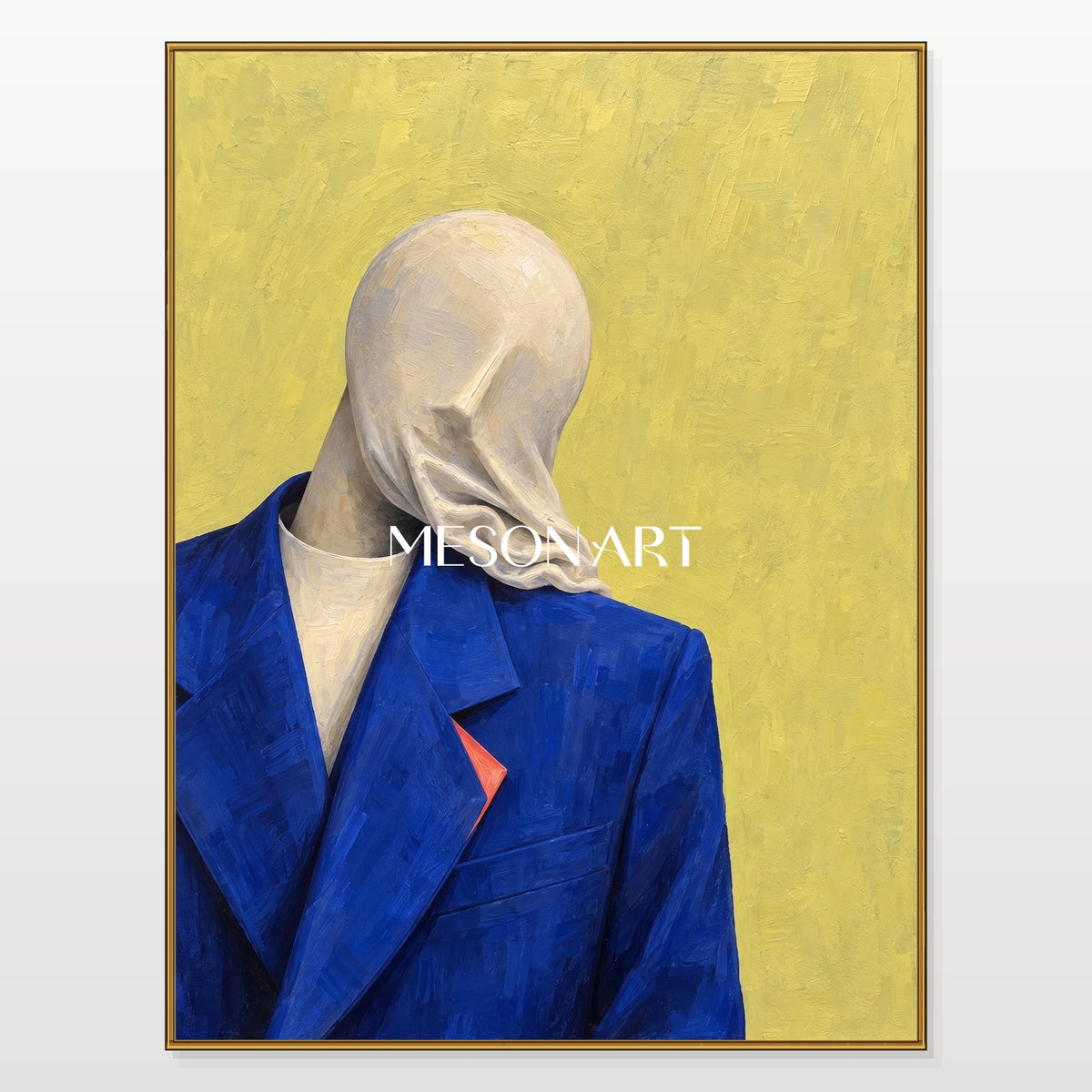 Blue And Yellow Surrealist Portrait Painting Rectangular Wall Art For Living Room By Mesonart