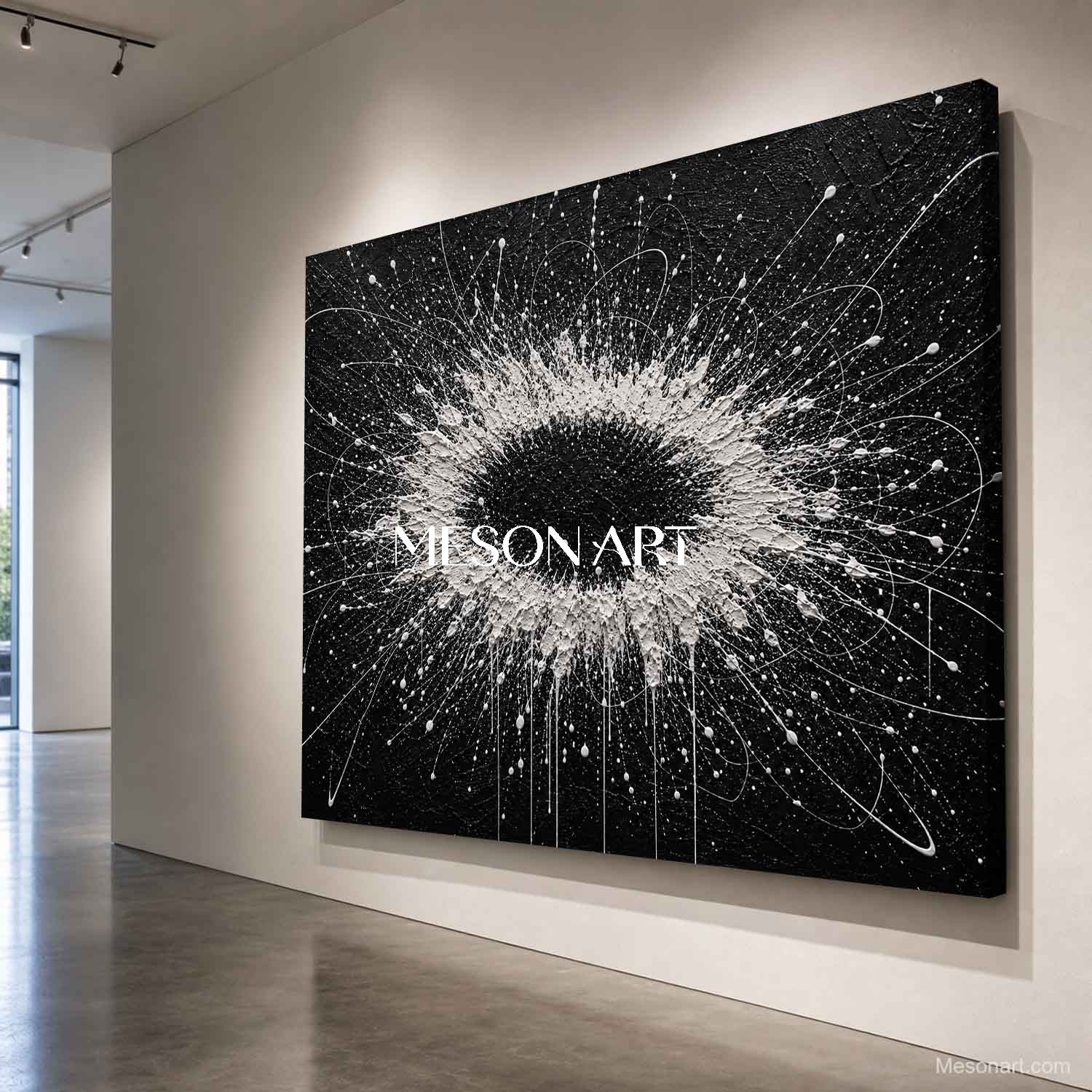 Black And White Abstract Textured Wall Art With Pollock Style For Modern Living Room Decor