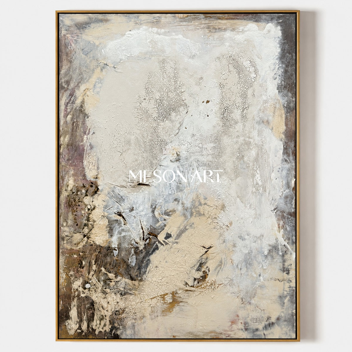 Neutral Black And White Abstract Painting Modern Textured Canvas Wall Art For Living Room By Mesonart