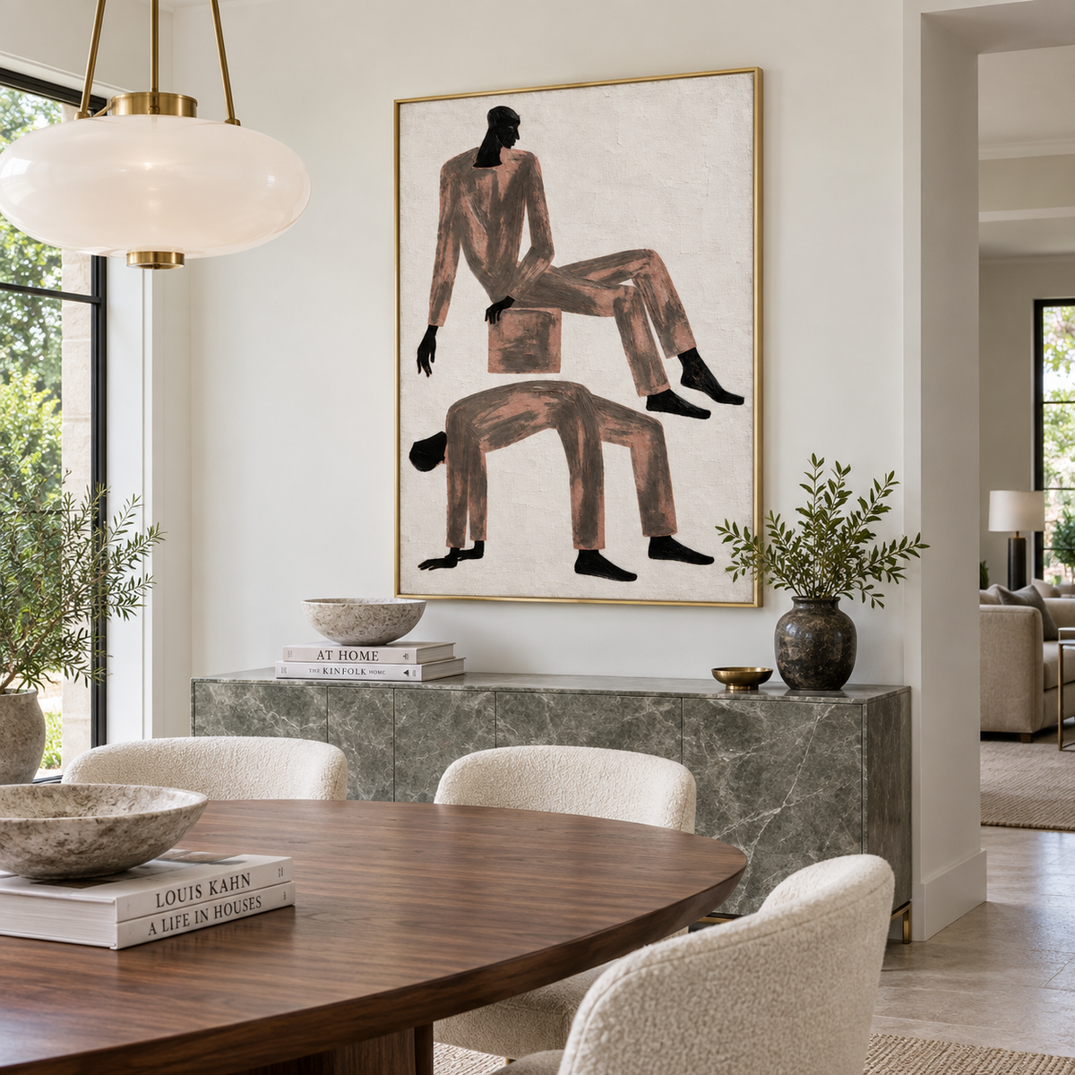 Brown And Black Expressionist Figurative Minimalist Art Rectangular Wall Decor For Living Room By Mesonart