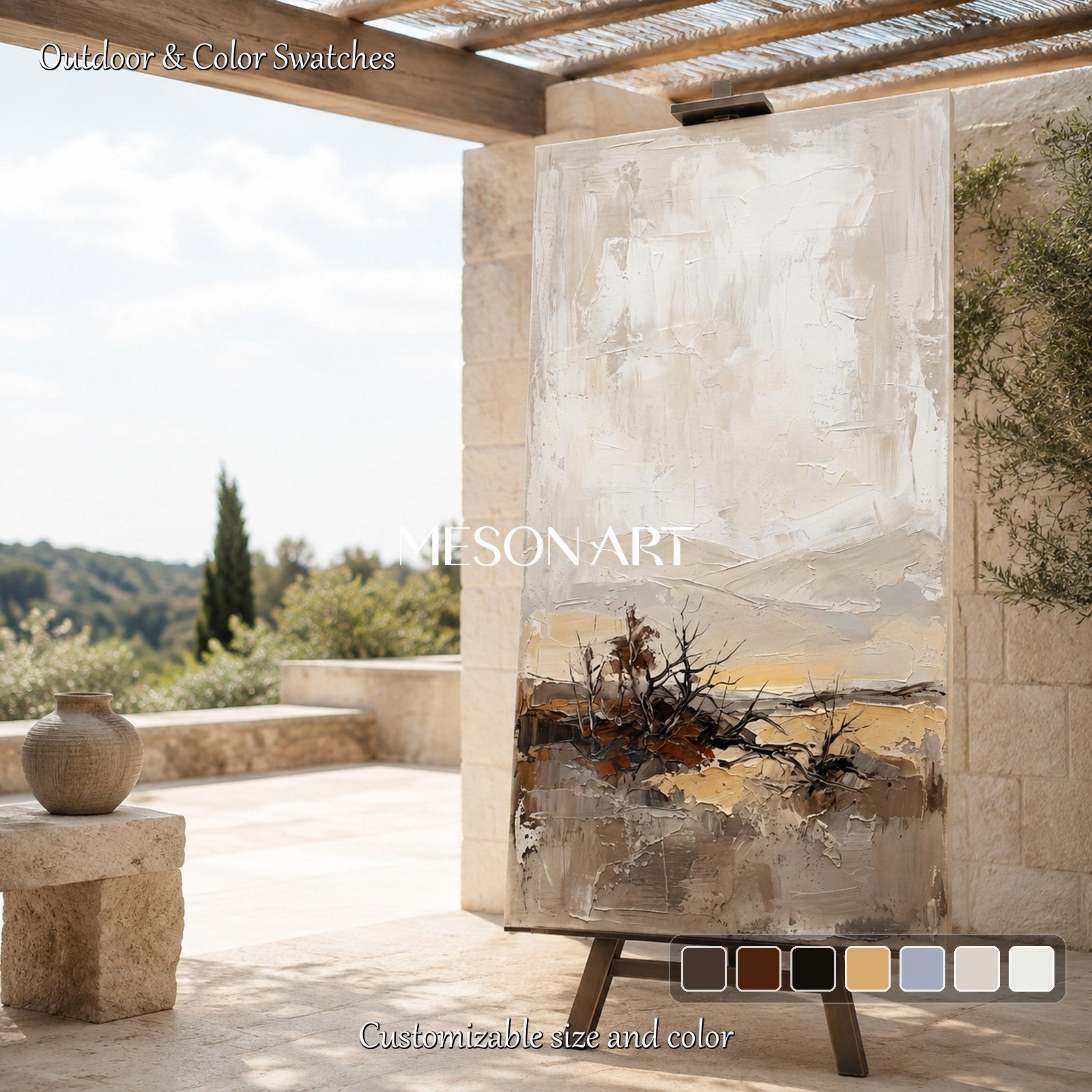 Beige And Brown Abstract Painting Large Neutral Wall Art Panoramic Original Artist Hand Painted By Mesonart