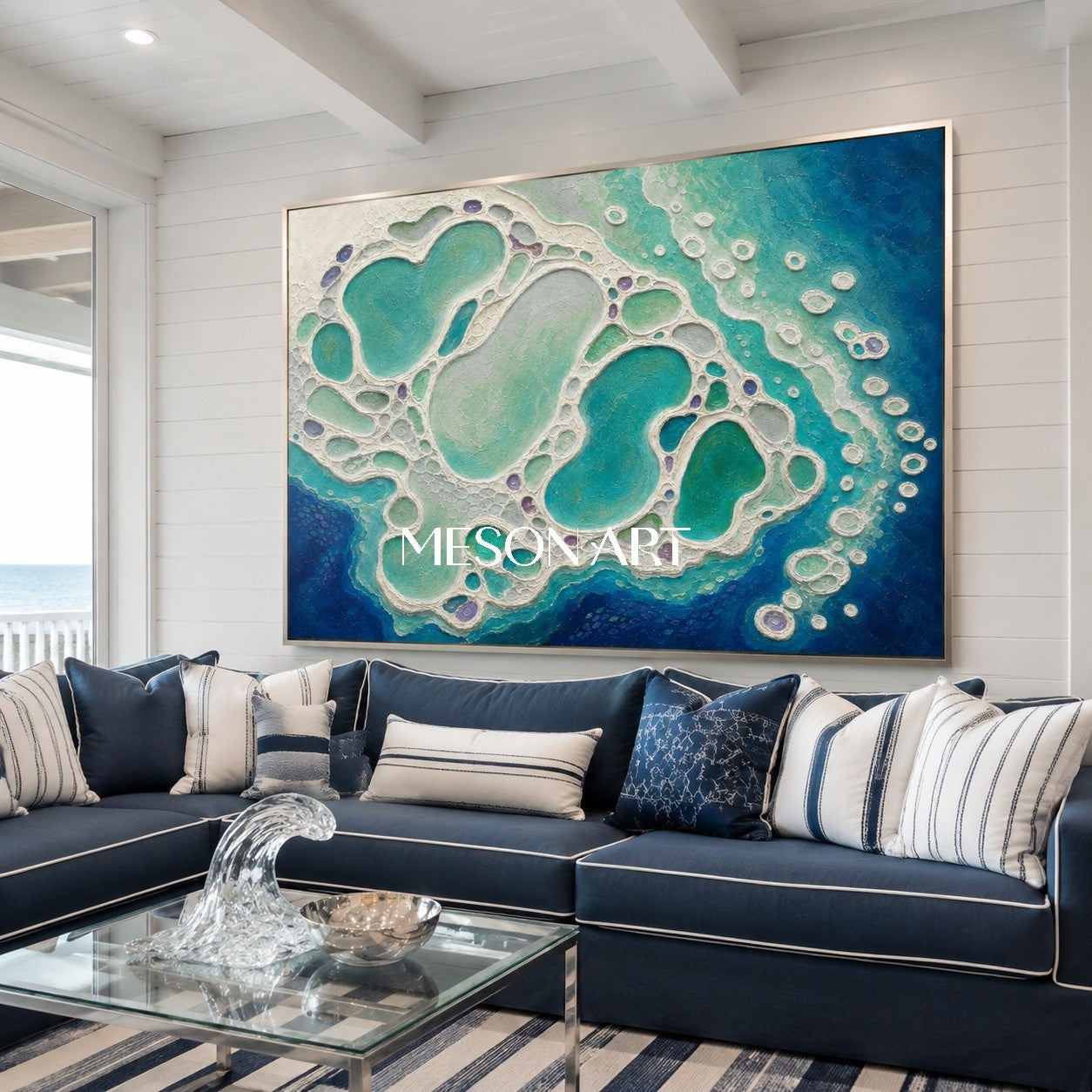 Coral Lagoon Abstract Art With Textured Plaster Surface For Modern Coastal Home Decor