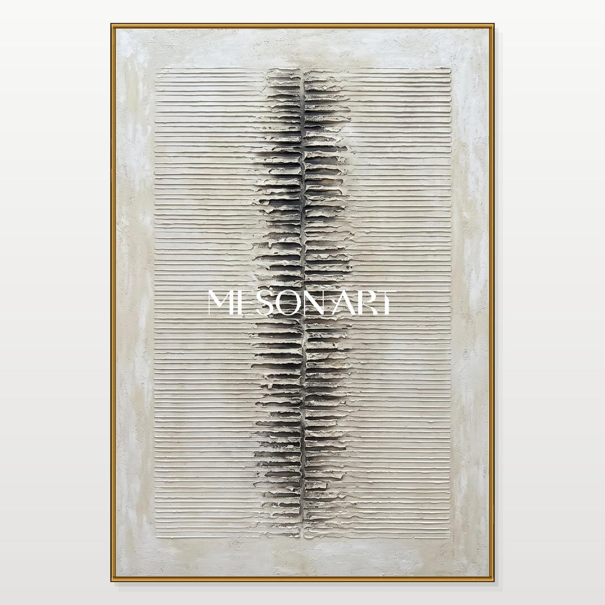 White And Gray Wabi-Sabi Rectangular Wall Art Original Artist Hand Painted By Mesonart