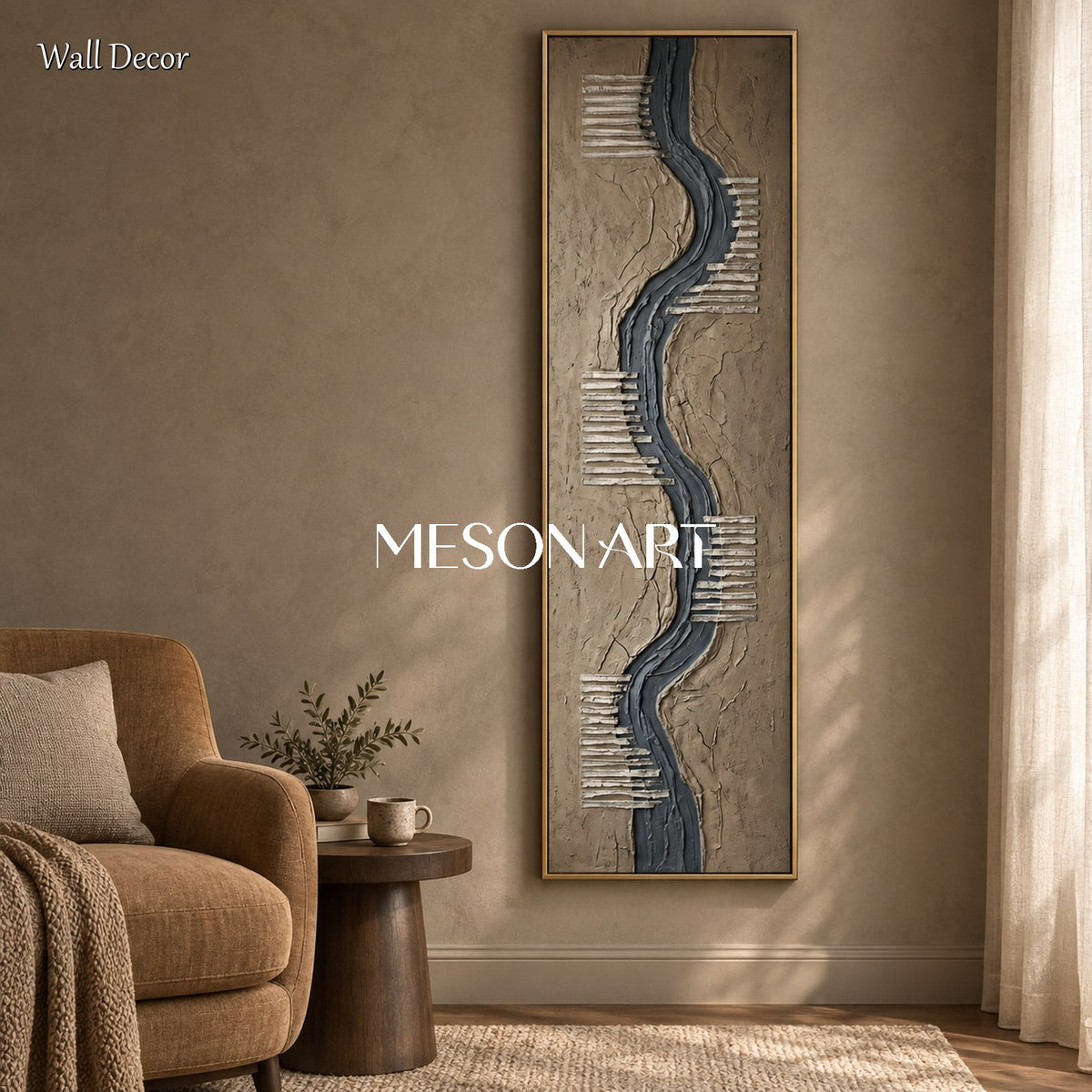 Brown Textured Painting Large Abstract Original Artist Hand Painted Panoramic Wall Art For Living Room By Mesonart