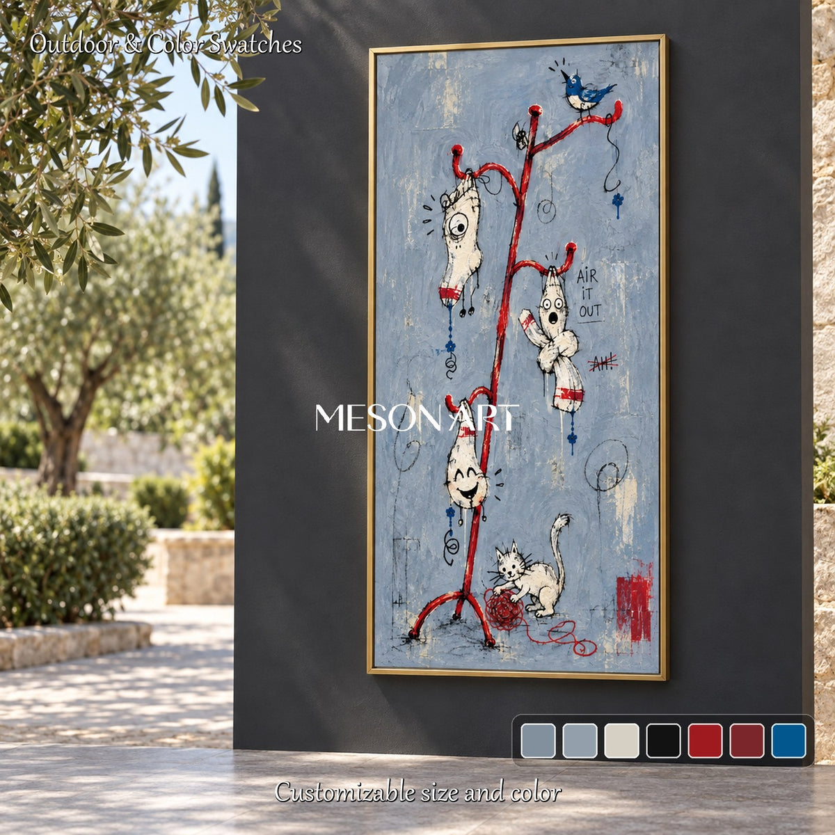Blue And Red Modern Figurative Abstract Oil Painting Textured Canvas Hand Painted Art Panoramic Wall Decor By Mesonart