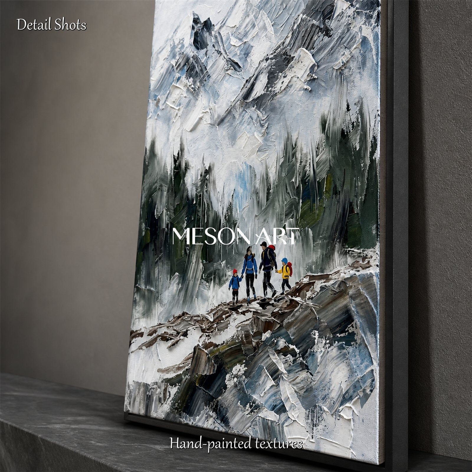 White And Gray Mountain Landscape Painting Contemporary Textured Art Panoramic Wall Decor For Living Room By Mesonart