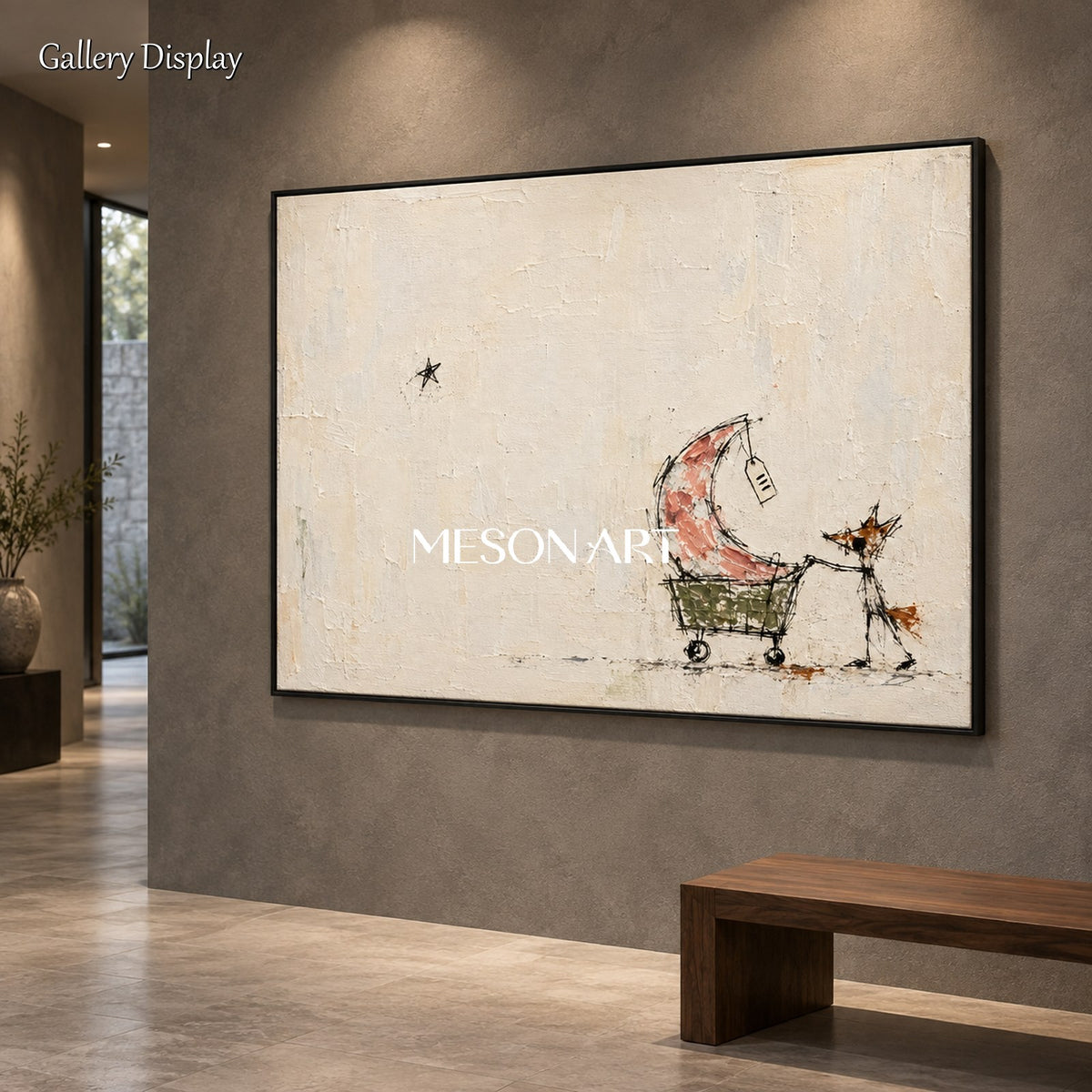 Beige Abstract Graffiti Art Original Painting Modern Street Canvas Wall Art Rectangular By Mesonart
