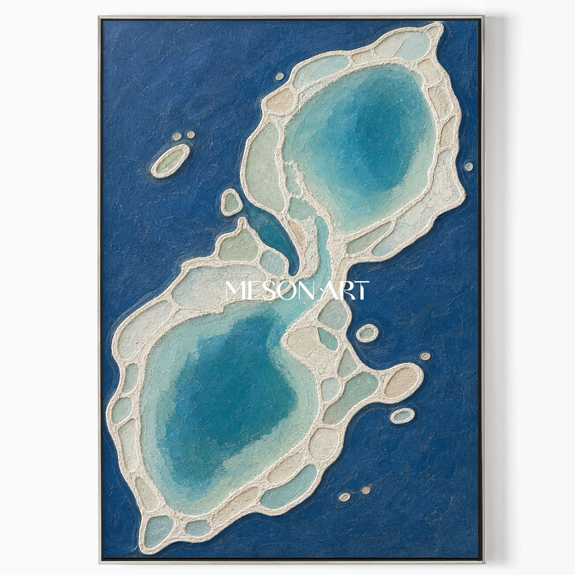 Azure Biomorphic Ocean Art With Soft Impasto Texture For Modern Living Room Decor
