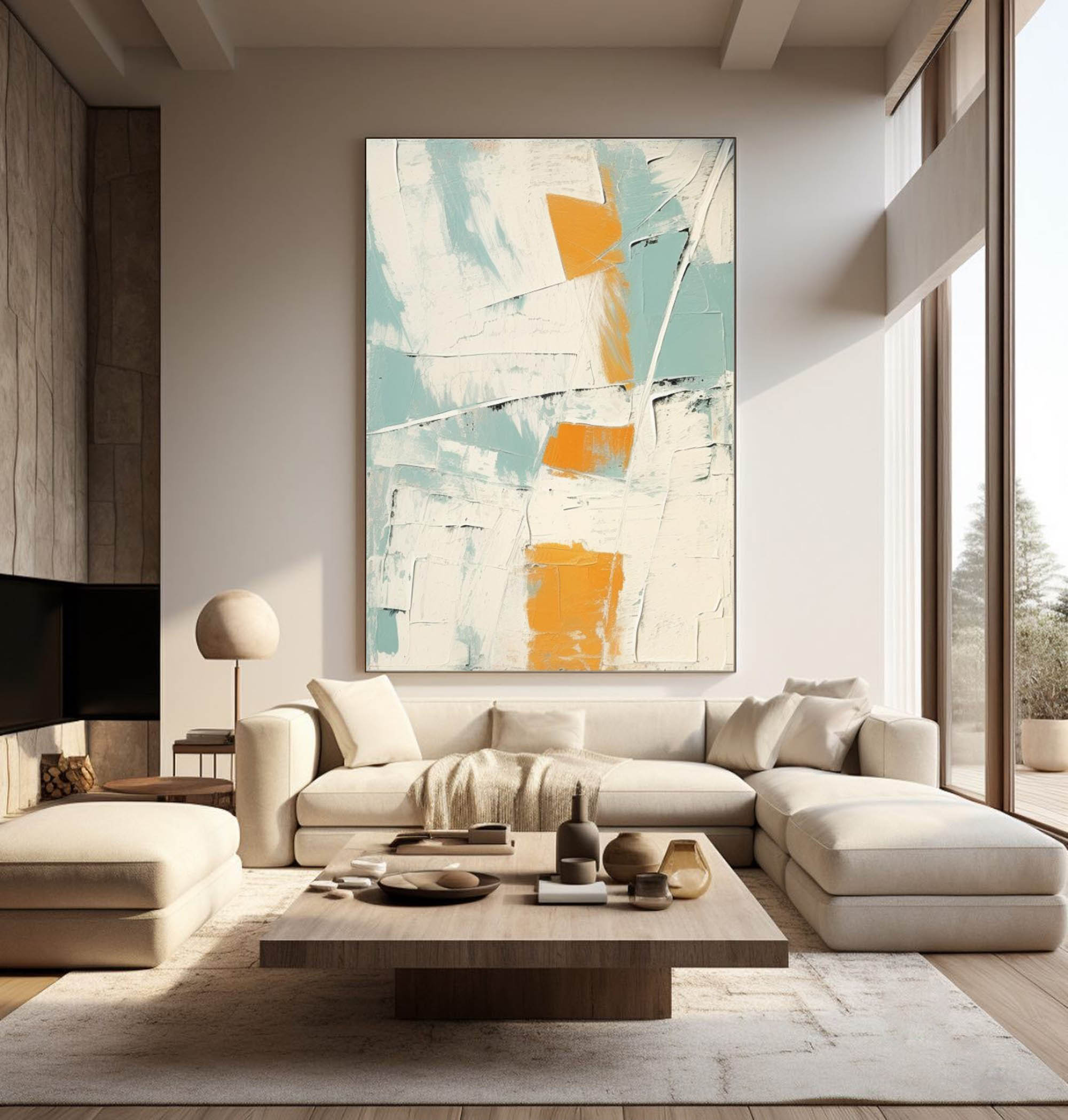 Gray and Blue Minimalist Wall Art Gray and Blue Texture Painting Living Room Minimalist Wall Decor